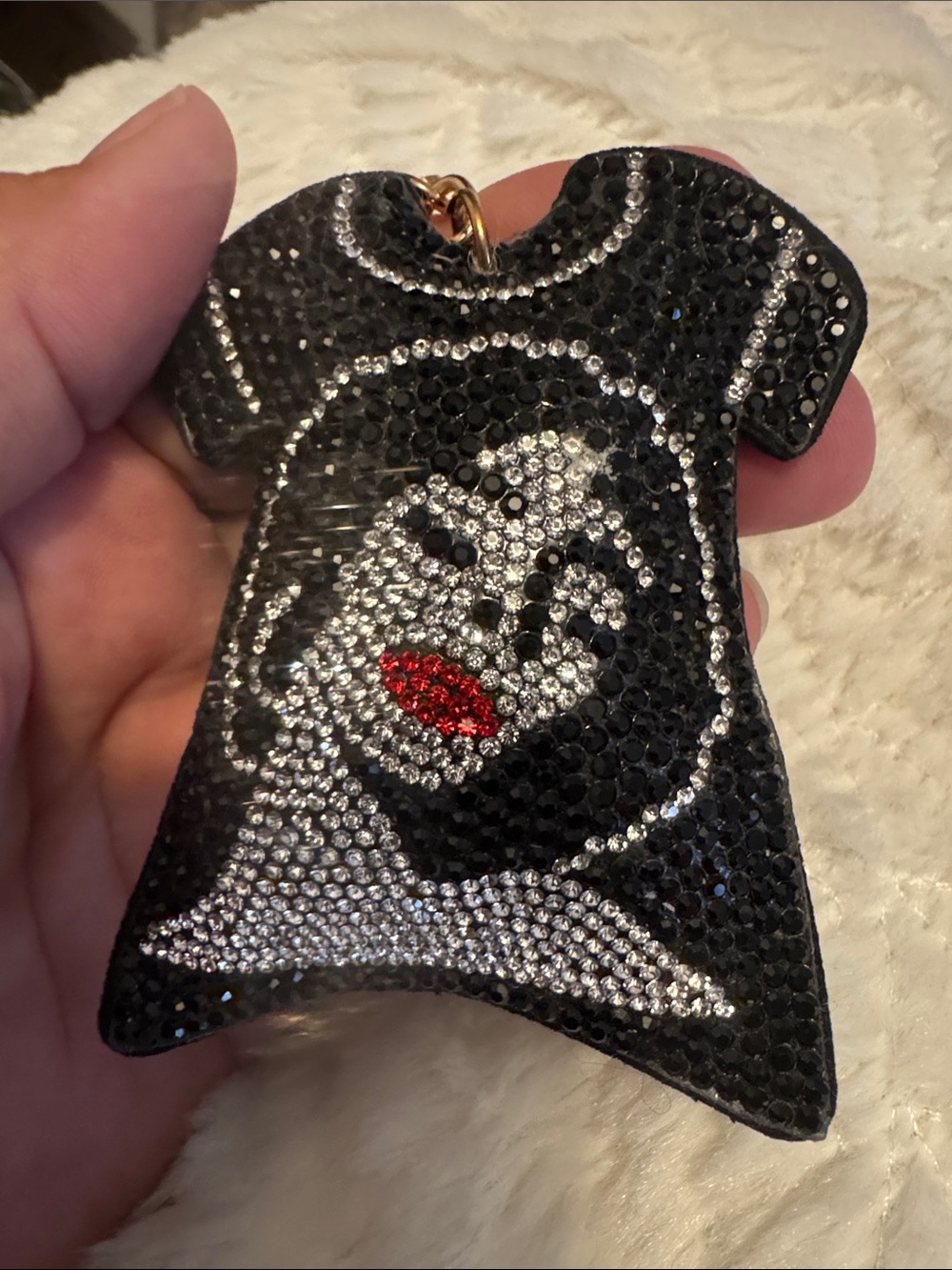 Black Sequin T-Shirt Face Keychain Card Holder with Tassel
